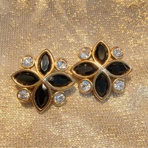 Vintage Swarovski SAL black & clear rhinestone button earrings